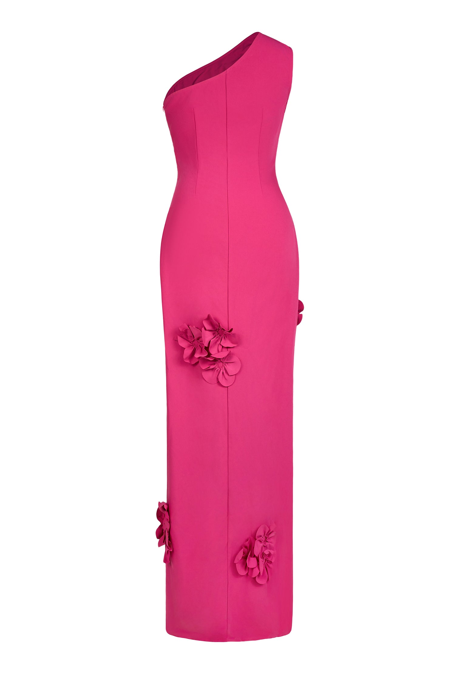 Solid 3D Flower Skew Collar Maxi Dress