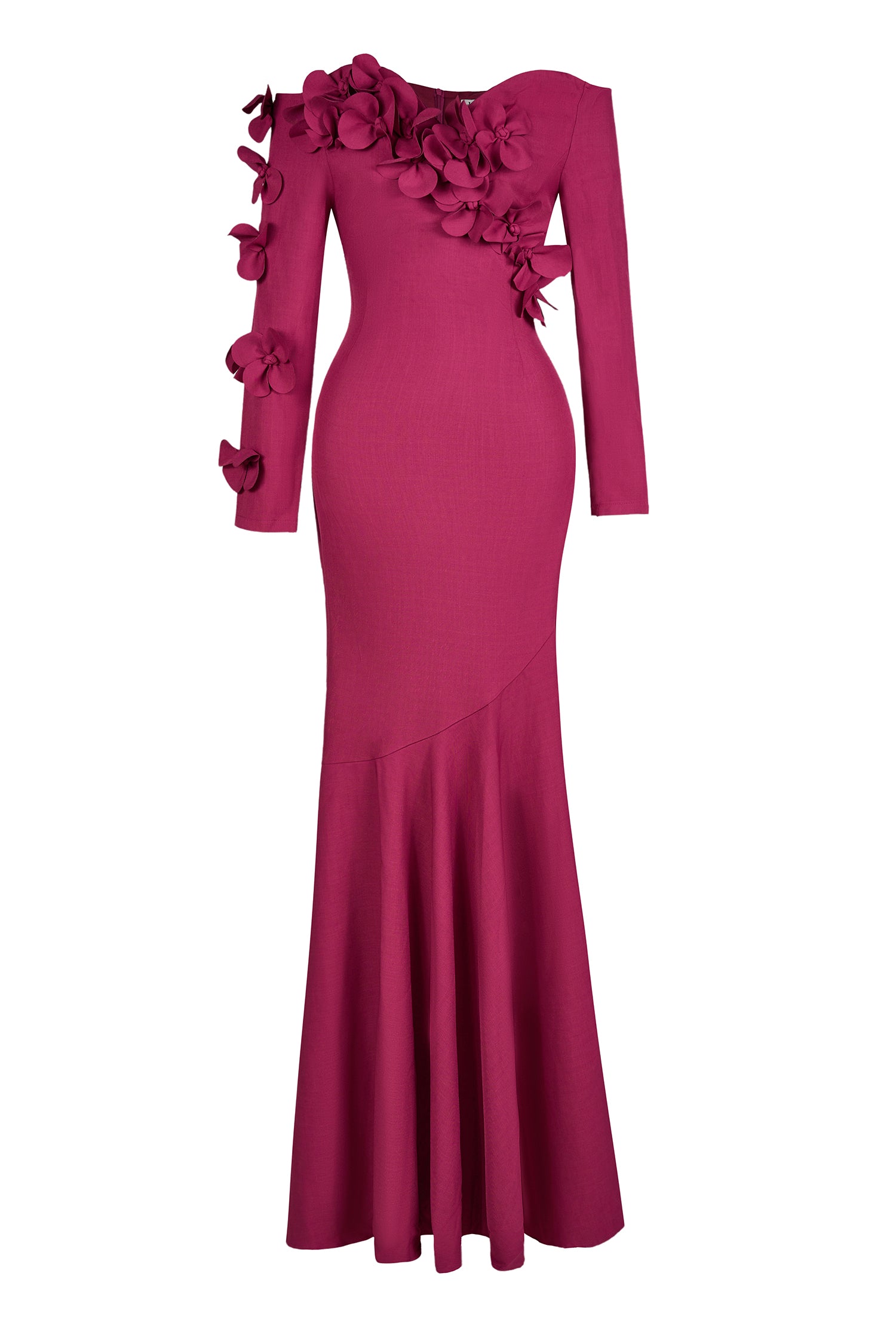 3D Flower Off-Shoulder Solid Maxi Dress