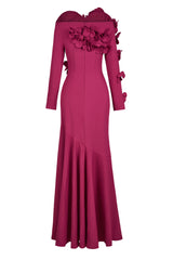 3D Flower Off-Shoulder Solid Maxi Dress