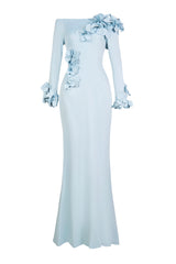 3D Flower Off-Shoulder Solid Maxi Dress