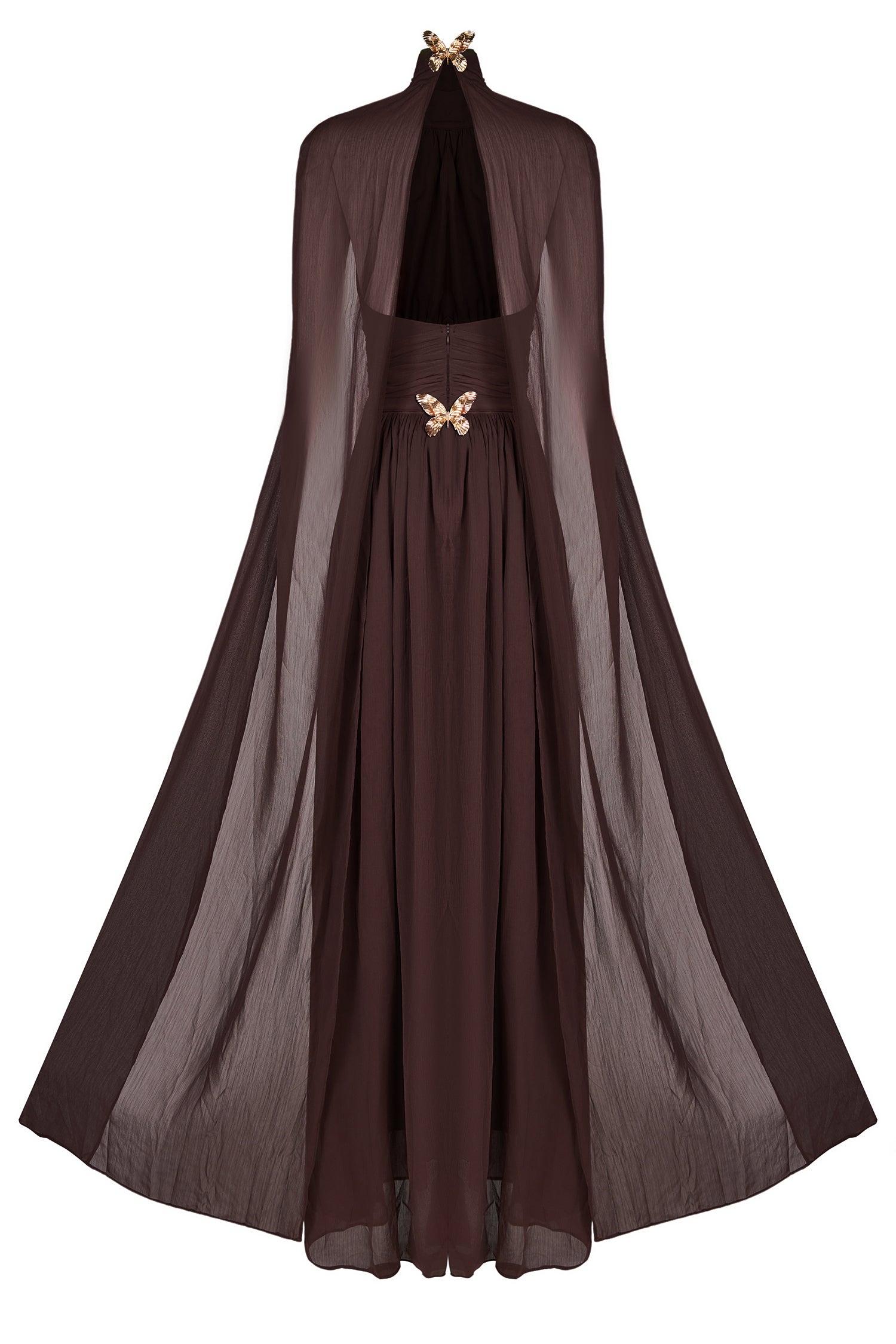 Chiffon High Neck Cape Sleeve Maxi Dress