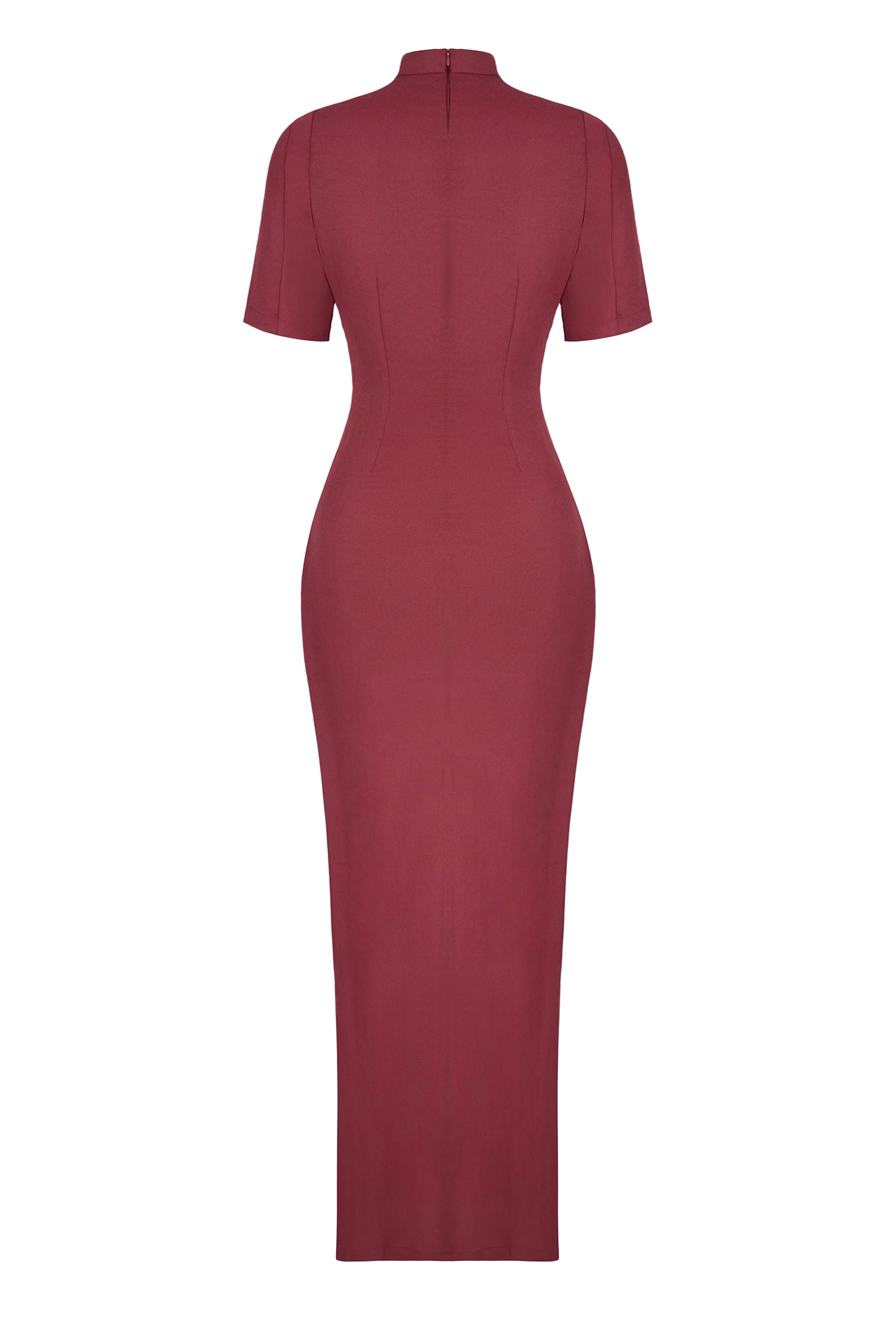 Feather Stand Collar Slit Midi Dress