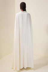 Solid V-Neck Long Sleeve Maxi Dress With Cape