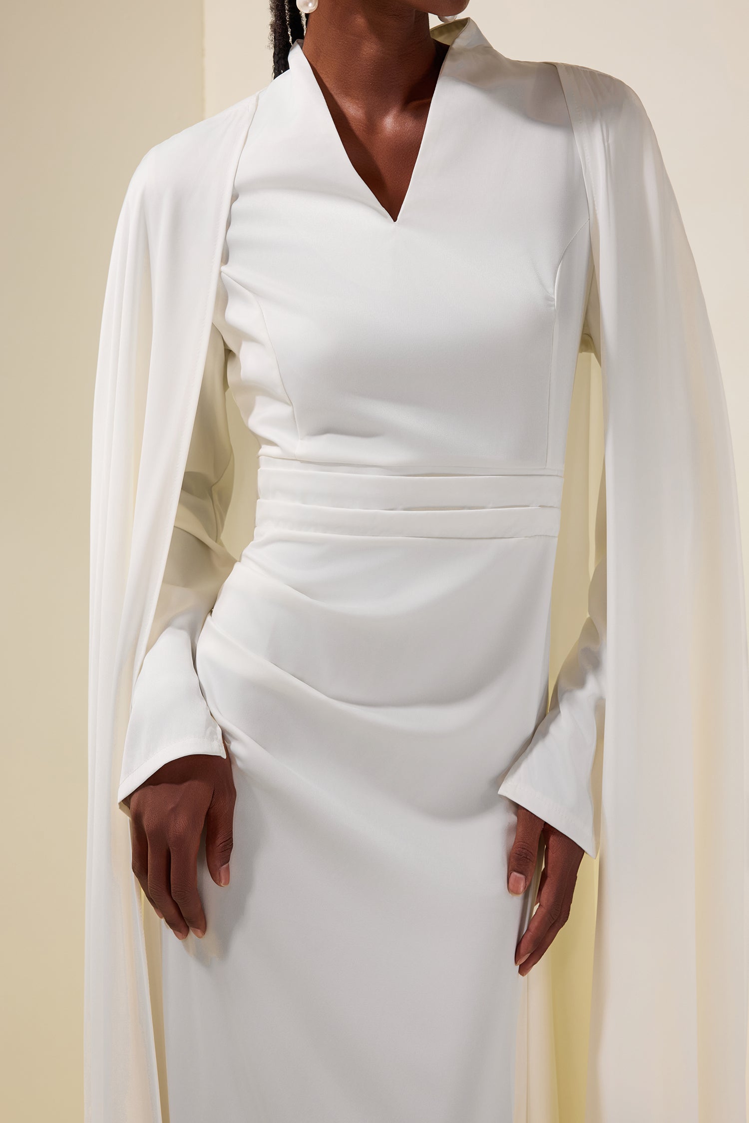 Solid V-Neck Long Sleeve Maxi Dress With Cape
