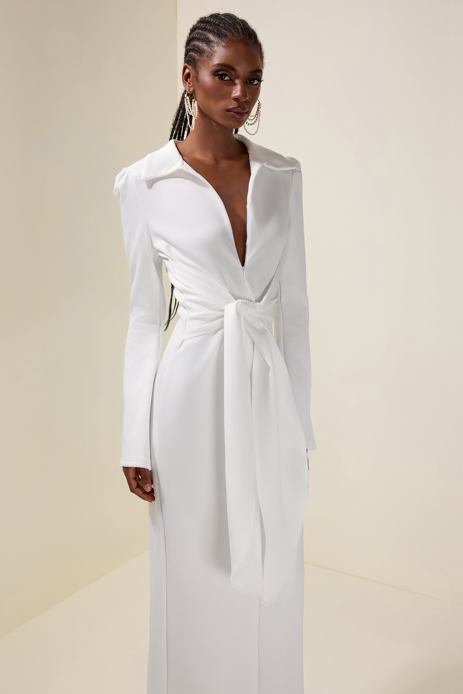 Solid V-Neck Tie-Up Maxi Dress