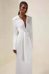 Solid V-Neck Tie-Up Maxi Dress