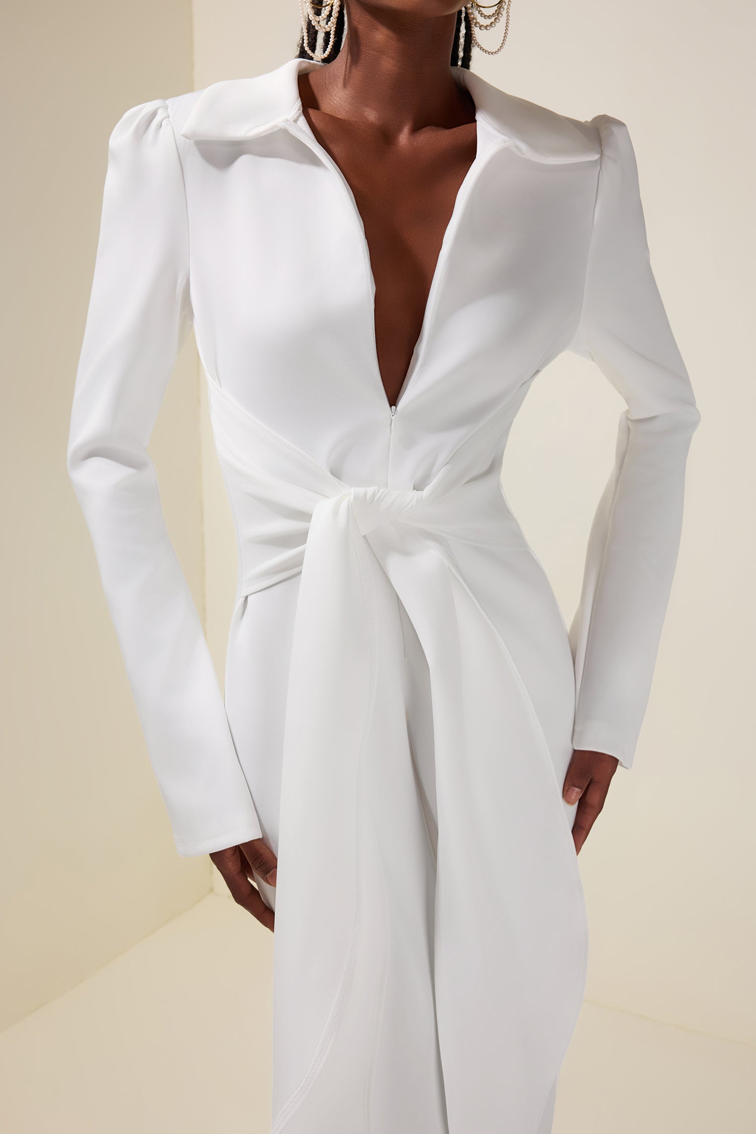 Solid V-Neck Tie-Up Maxi Dress