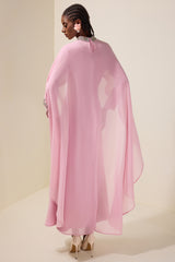 Long Sleeve Maxi Dress With Rhinestone Cape