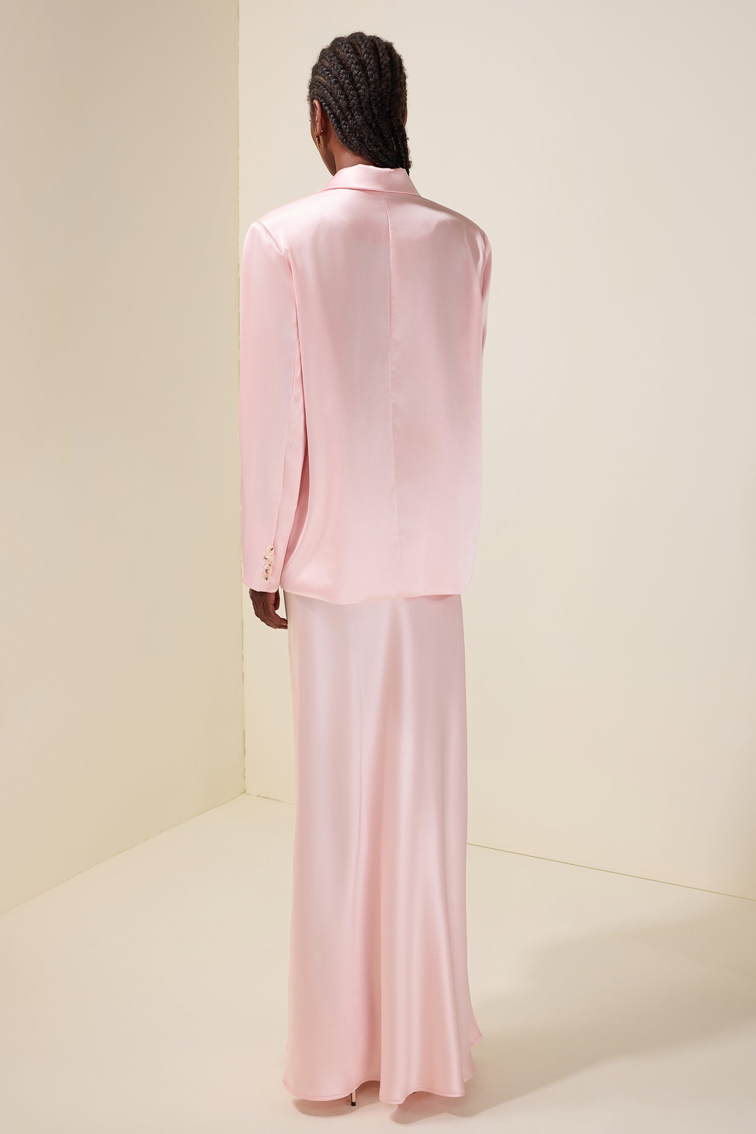 Solid Tailored Collar Blazer & High Waist Maxi Skirt Set
