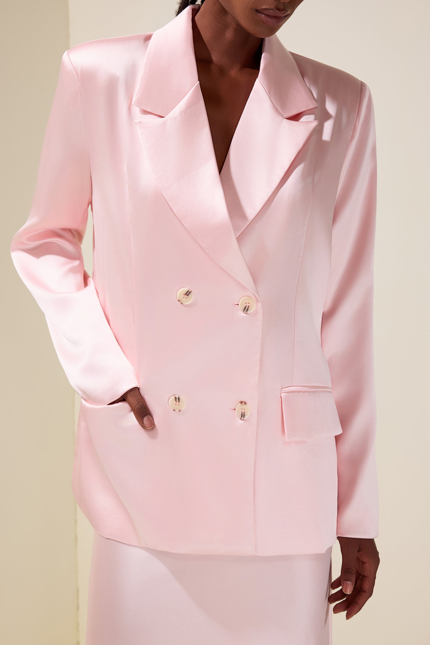Solid Tailored Collar Blazer & High Waist Maxi Skirt Set