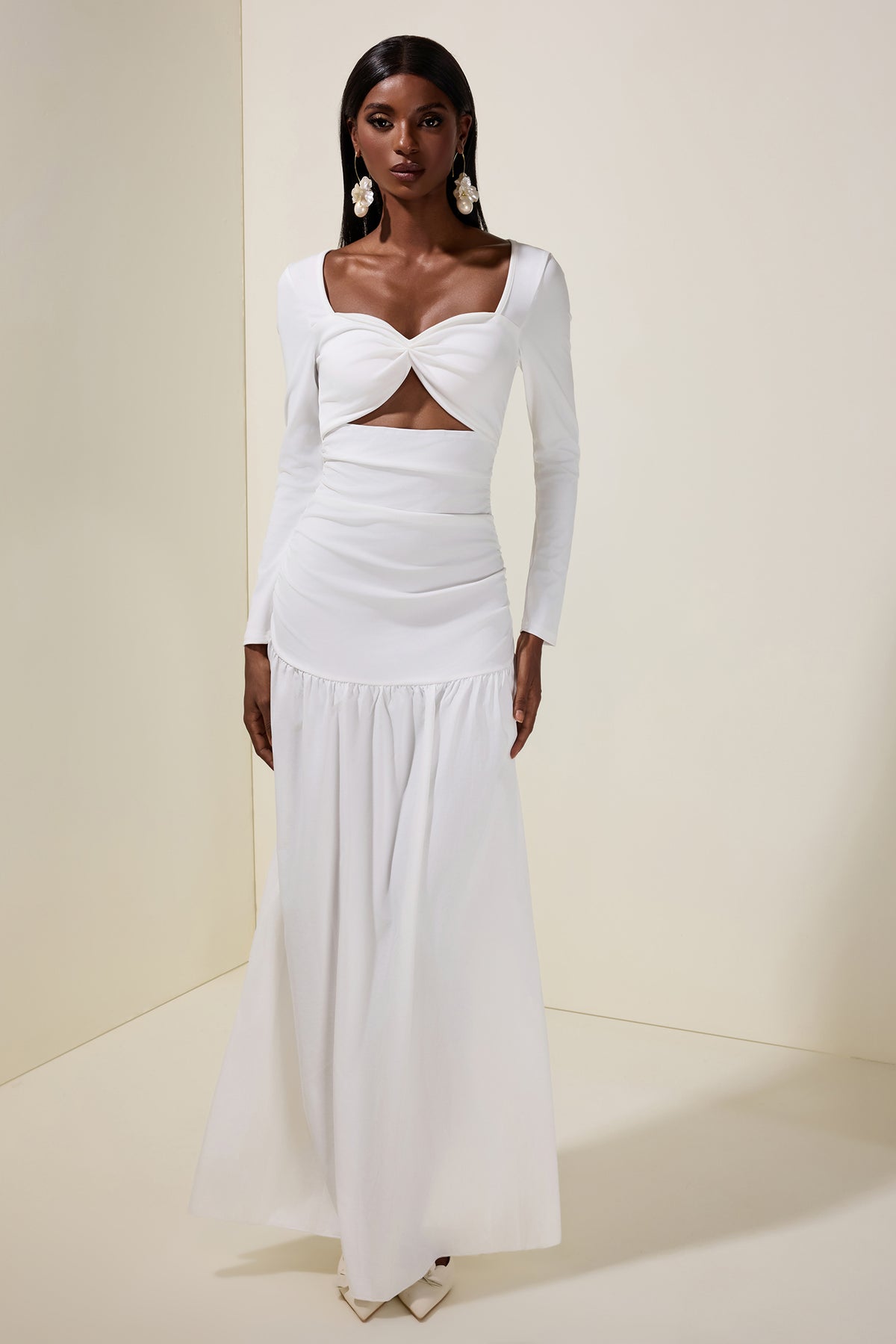 Solid Long Sleeve Cut-Out Maxi Dress
