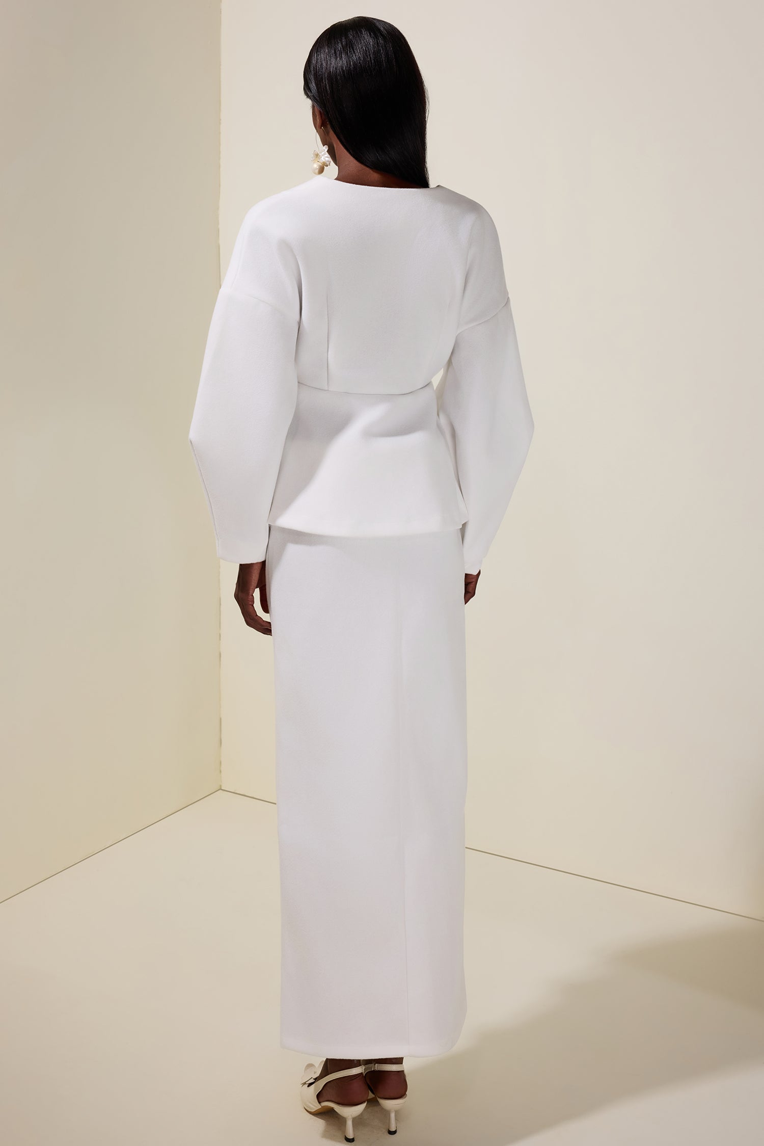 Woolen Lantern Sleeve Coat & Maxi Skirt Set