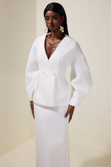 Woolen Lantern Sleeve Coat & Maxi Skirt Set