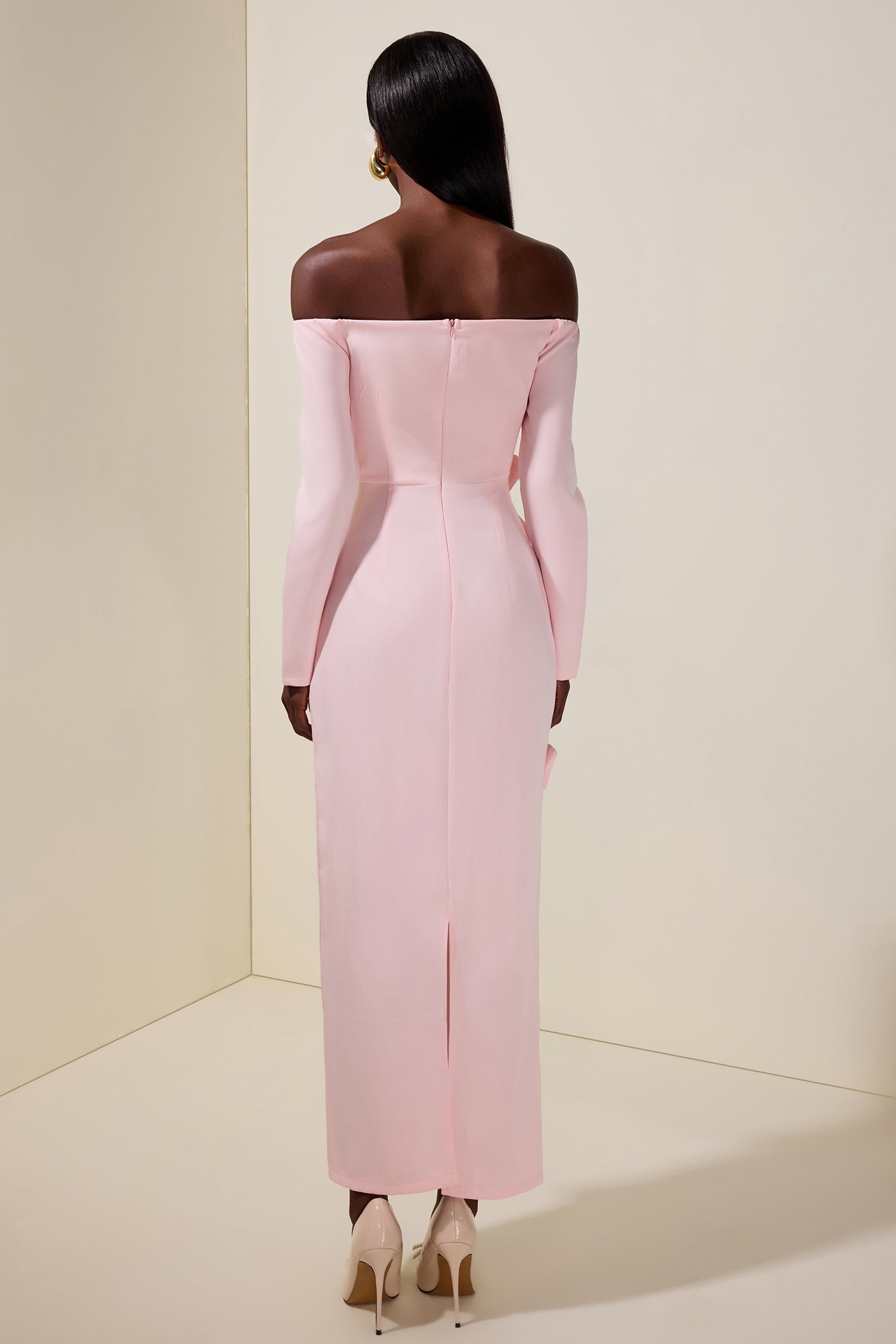 Solid 3D Flower Off-Shoulder Midi Dress