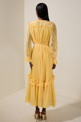Lace Splicing Chiffon Pleated Maxi Dress With Belt