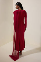 Satin Splicing Chiffon Long Sleeve Maxi Dress
