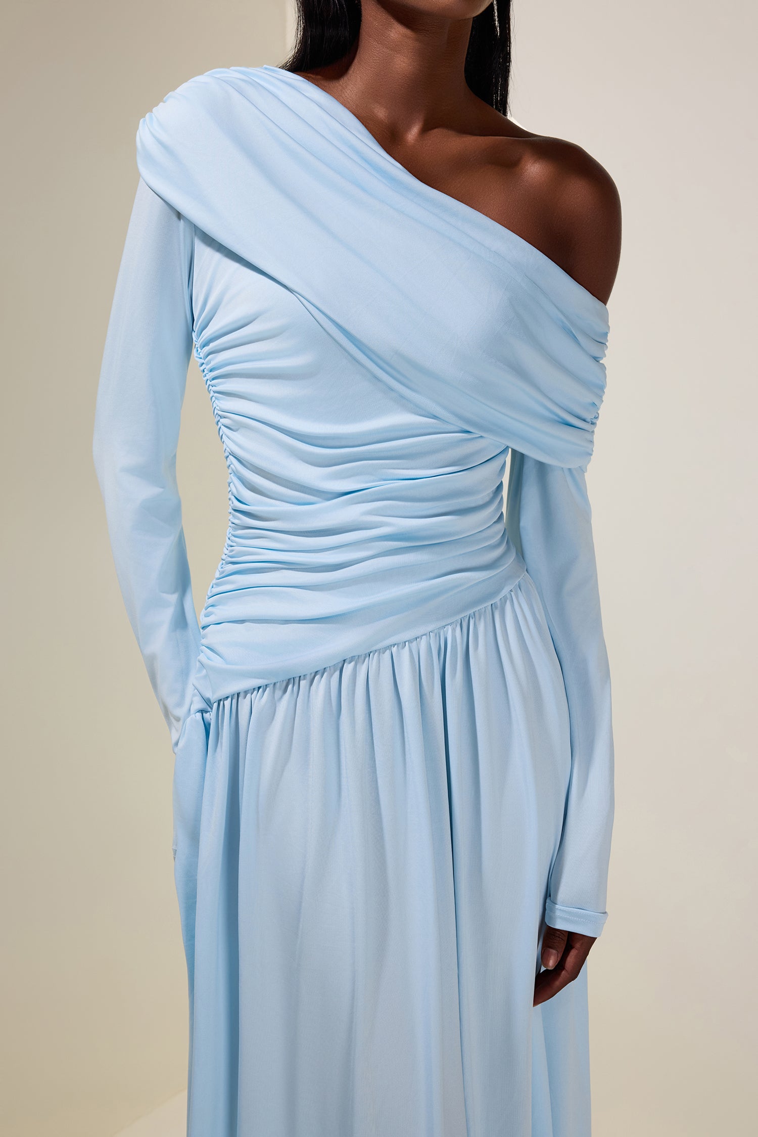Jersey Gathering Long Sleeve Maxi Dress