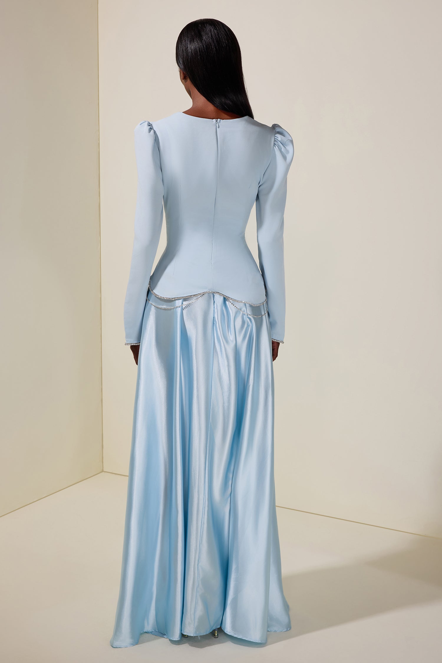 Satin Splicing Rhinestone Maxi Dress