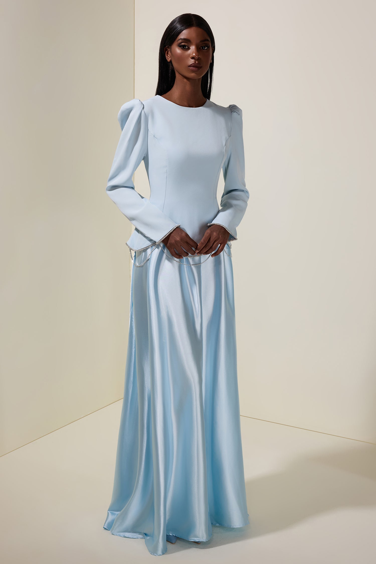 Satin Splicing Rhinestone Maxi Dress