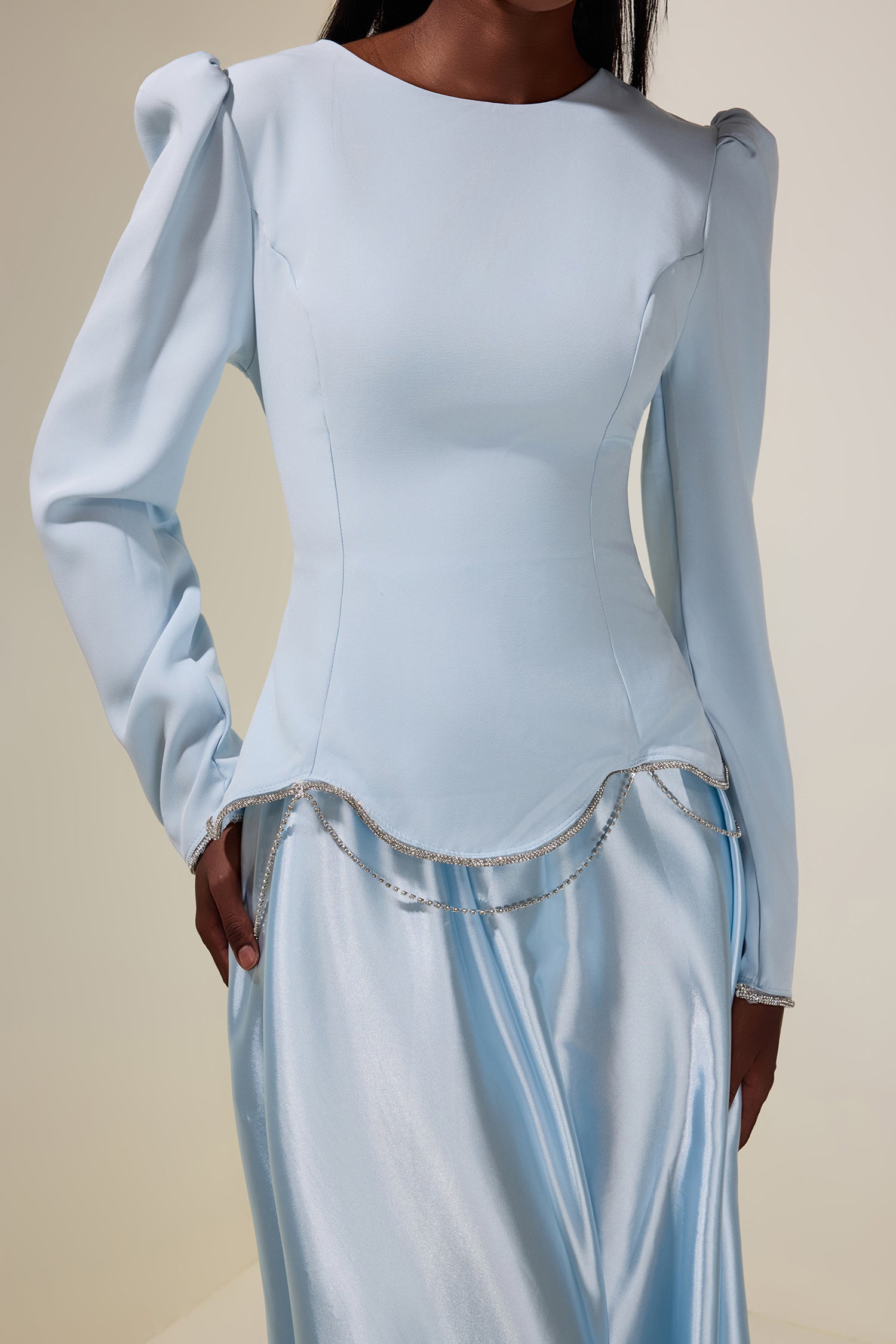Satin Splicing Rhinestone Maxi Dress