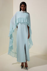 Sleeveless Midi Dress With Rhinestone Ruffle Cape