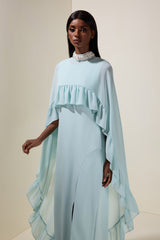 Sleeveless Midi Dress With Rhinestone Ruffle Cape