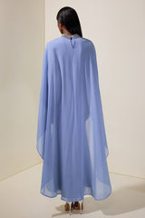 Long Sleeve Maxi Dress With Rhinestone Cape