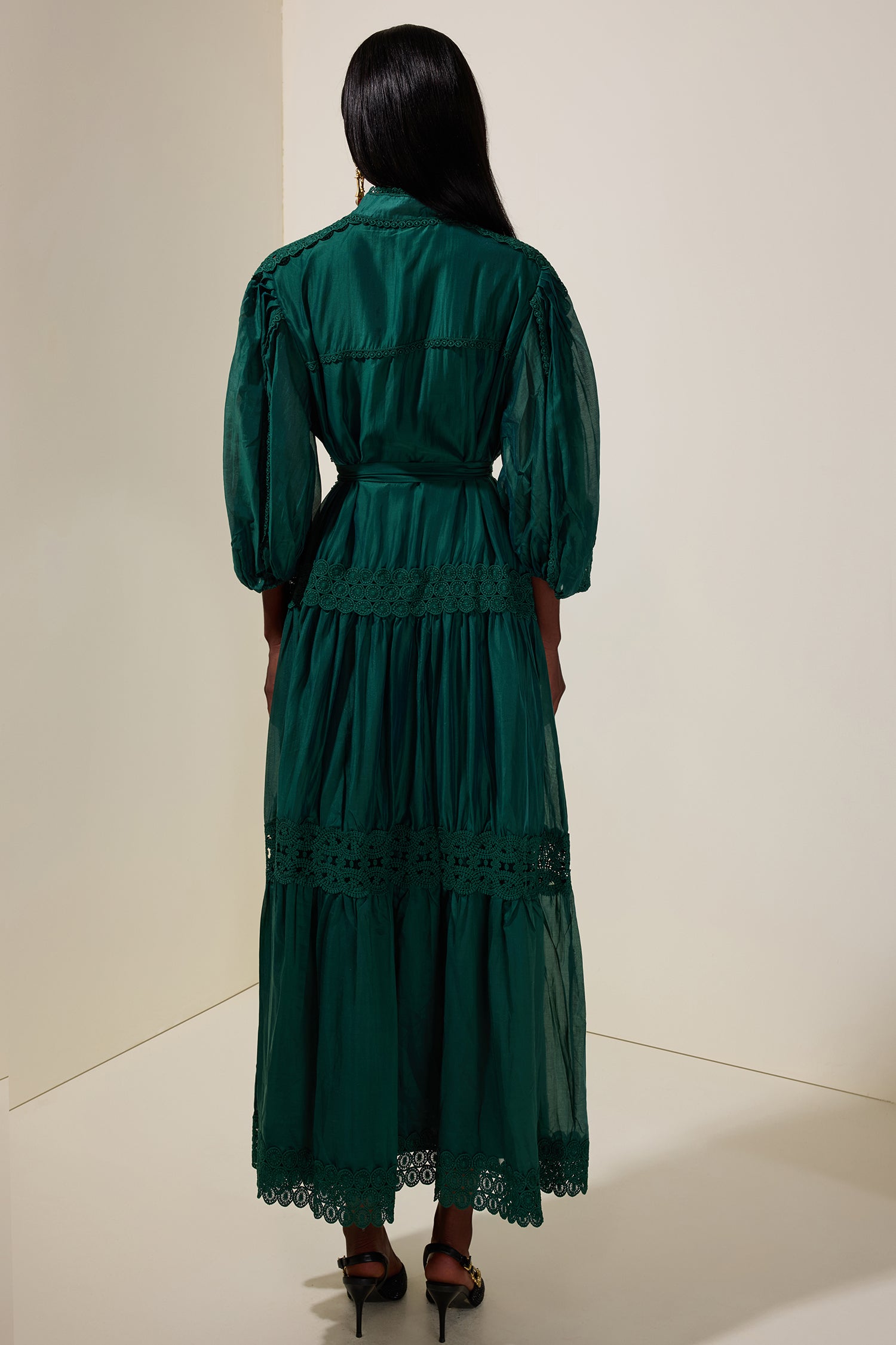 Lace Single Breasted Maxi Dress With Belt