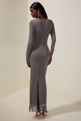 Jersey Tassel Long Sleeve Maxi Dress