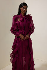 Chiffon Ruffle Metal Decorations Maxi Dress With Belt