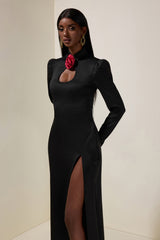 3D Flower Cut-Out Long Sleeve Maxi Dress