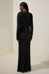 Jersey V-Neck Gathering Top & High Waist Maxi Skirt Set