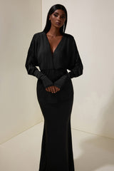 Jersey V-Neck Gathering Top & High Waist Maxi Skirt Set