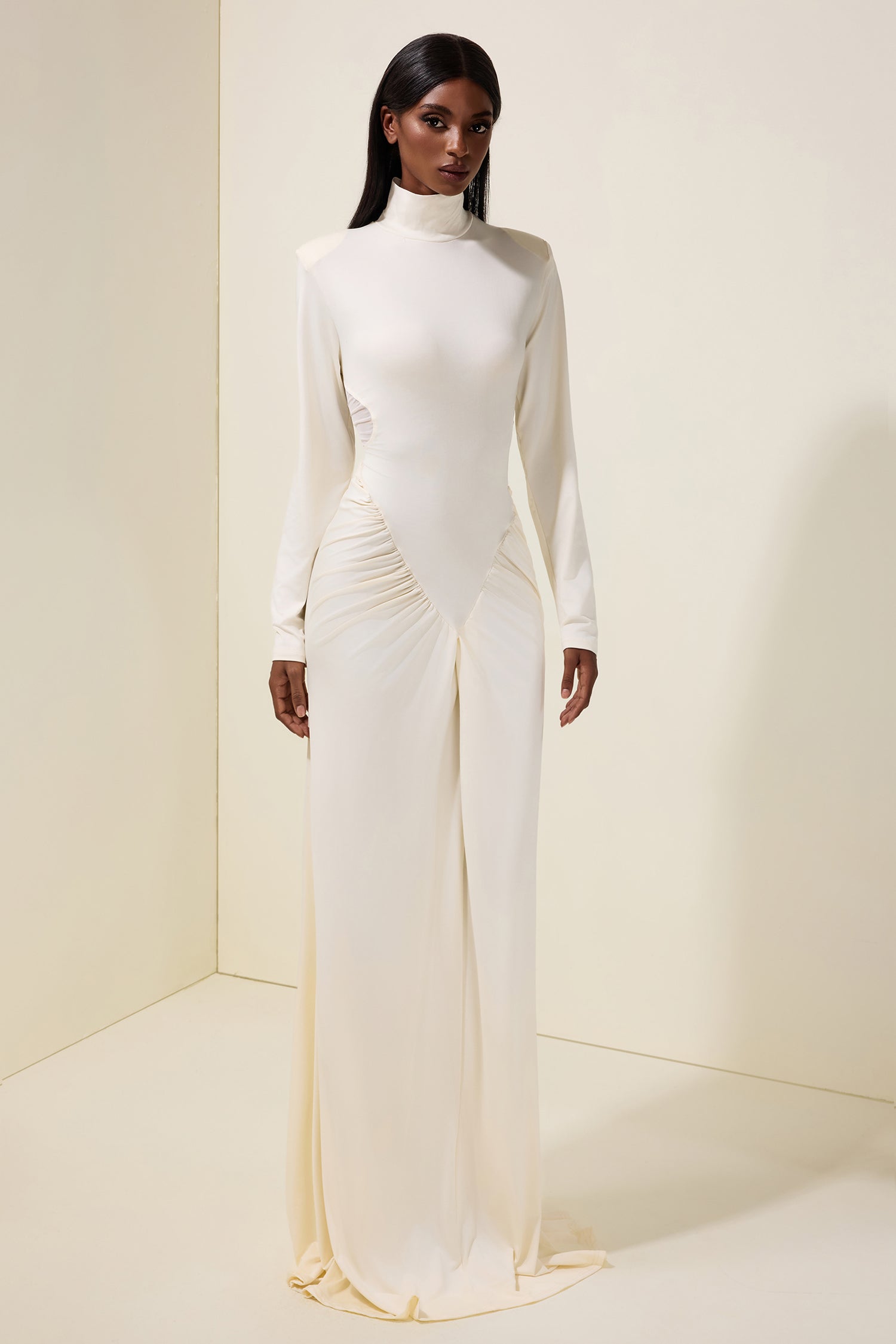 Solid Gathering Cut-Out Maxi Dress