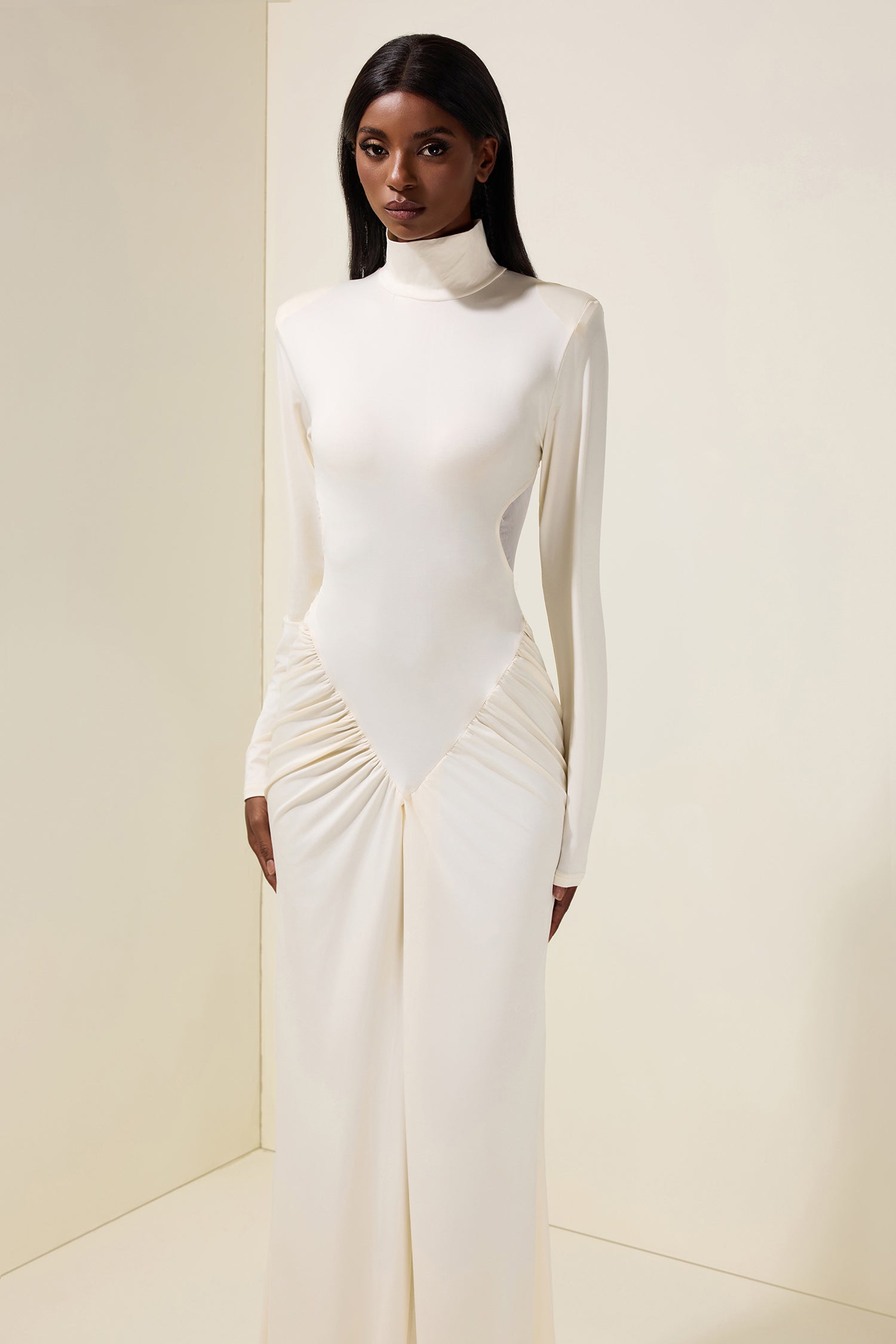 Solid Gathering Cut-Out Maxi Dress