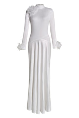 3D Flower Single Breasted Long Sleeve Maxi Dress