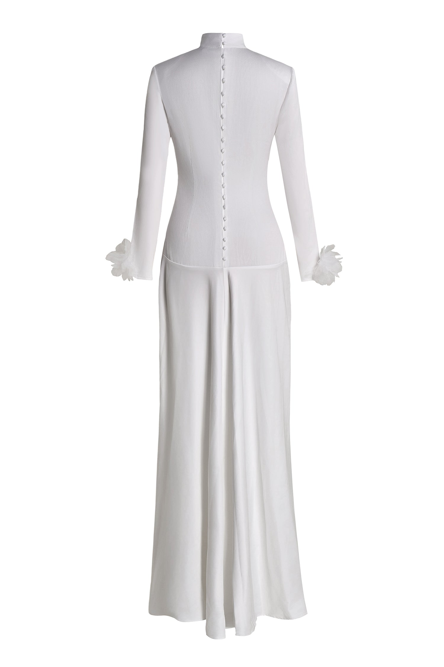 3D Flower Single Breasted Long Sleeve Maxi Dress