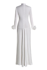 3D Flower Single Breasted Long Sleeve Maxi Dress