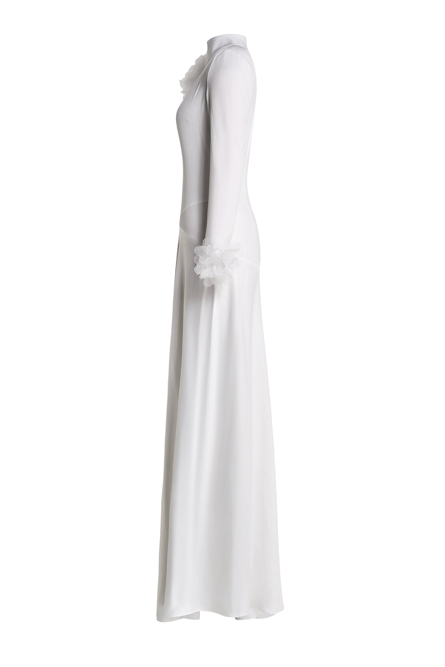 3D Flower Single Breasted Long Sleeve Maxi Dress
