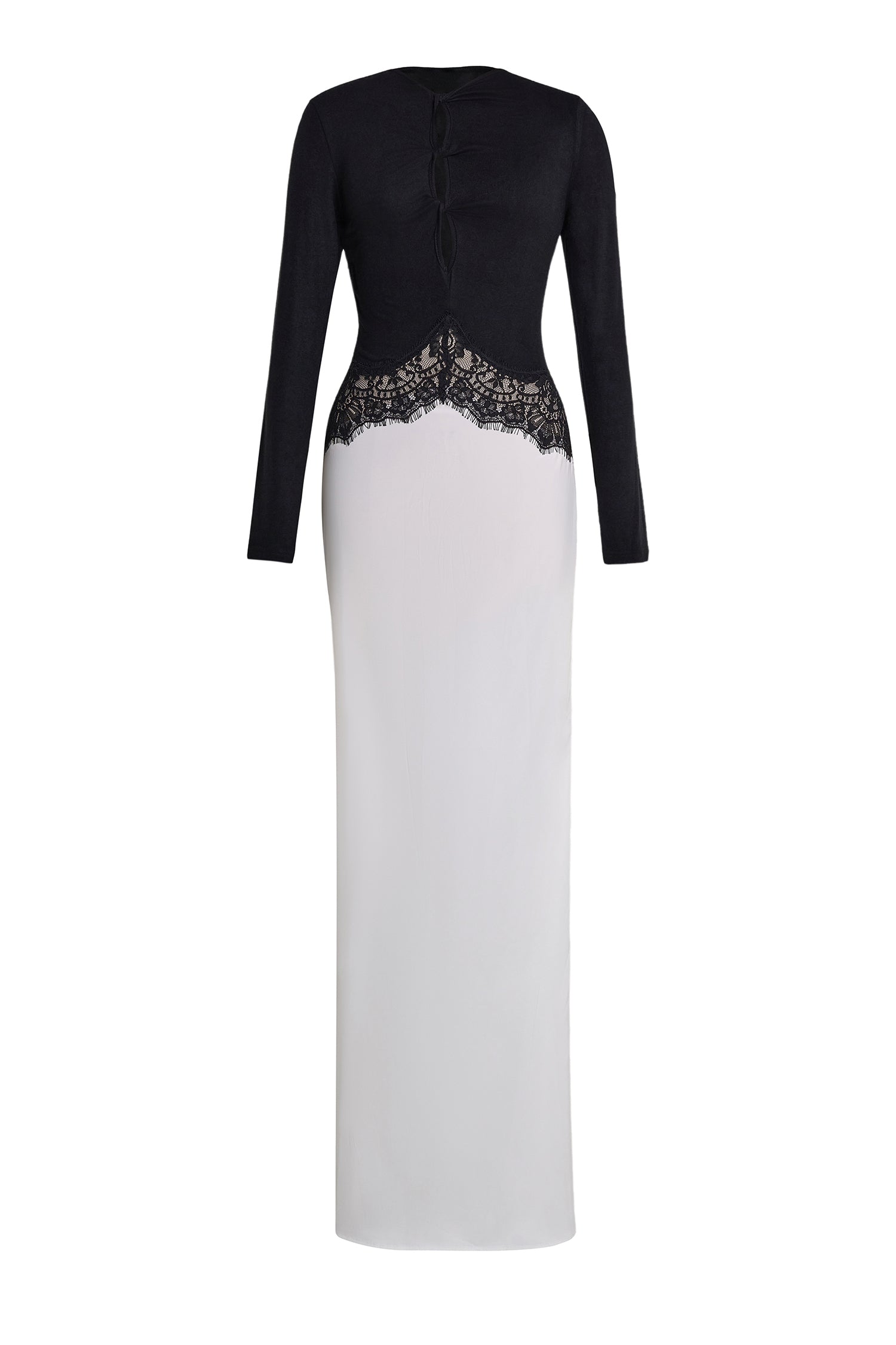 Jersey Splicing Lace Satin Maxi Dress