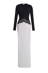 Jersey Splicing Lace Satin Maxi Dress