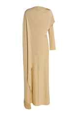 Solid Long Sleeve Maxi Dress With Tassel Cape