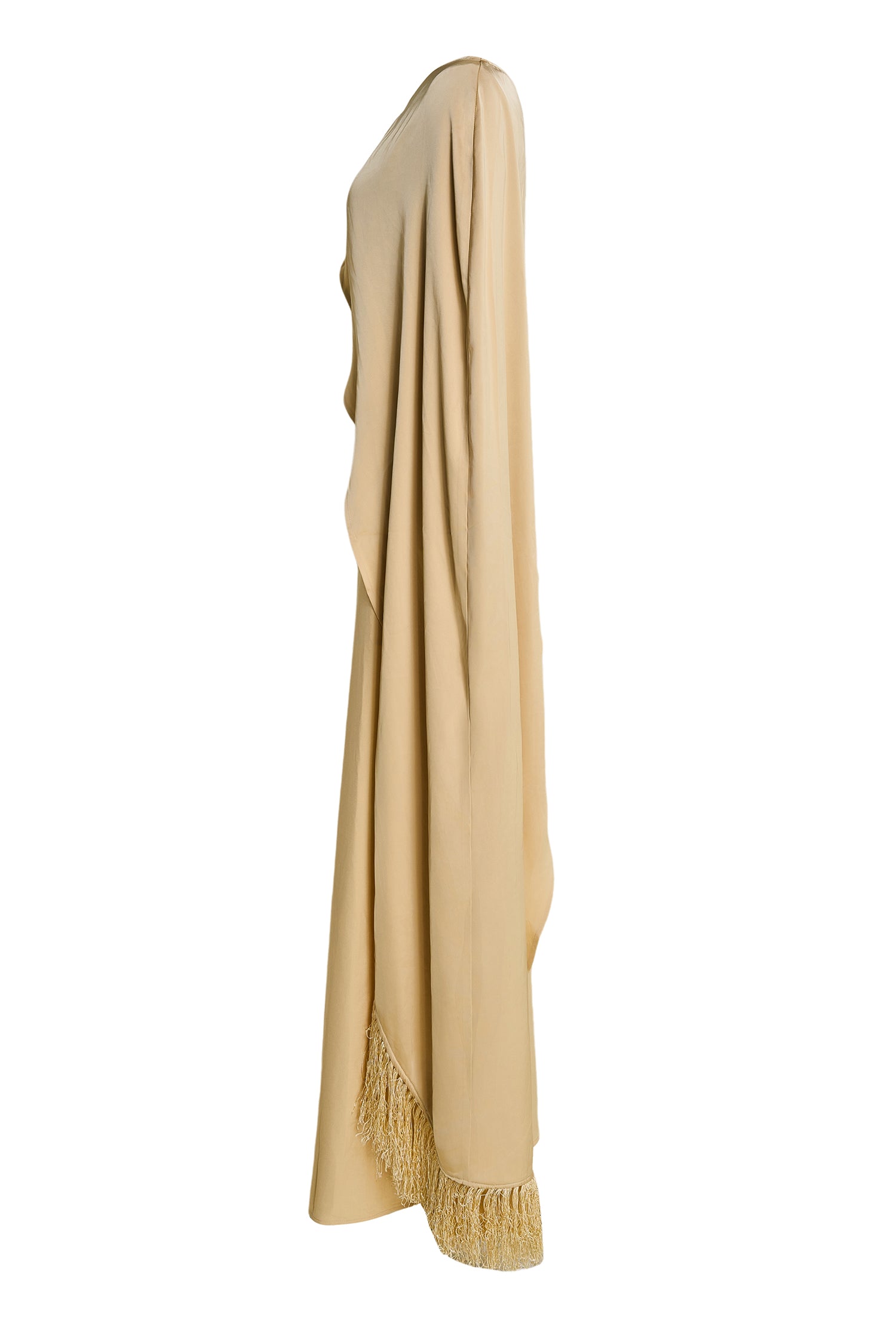 Solid Long Sleeve Maxi Dress With Tassel Cape