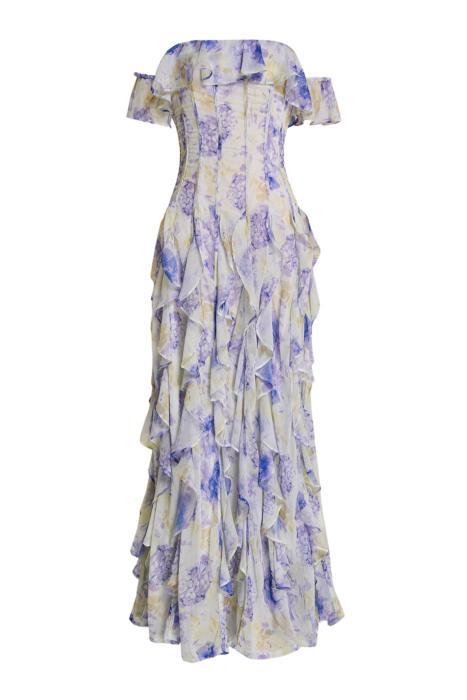 Floral Frill Off-Shoulder Maxi Dress