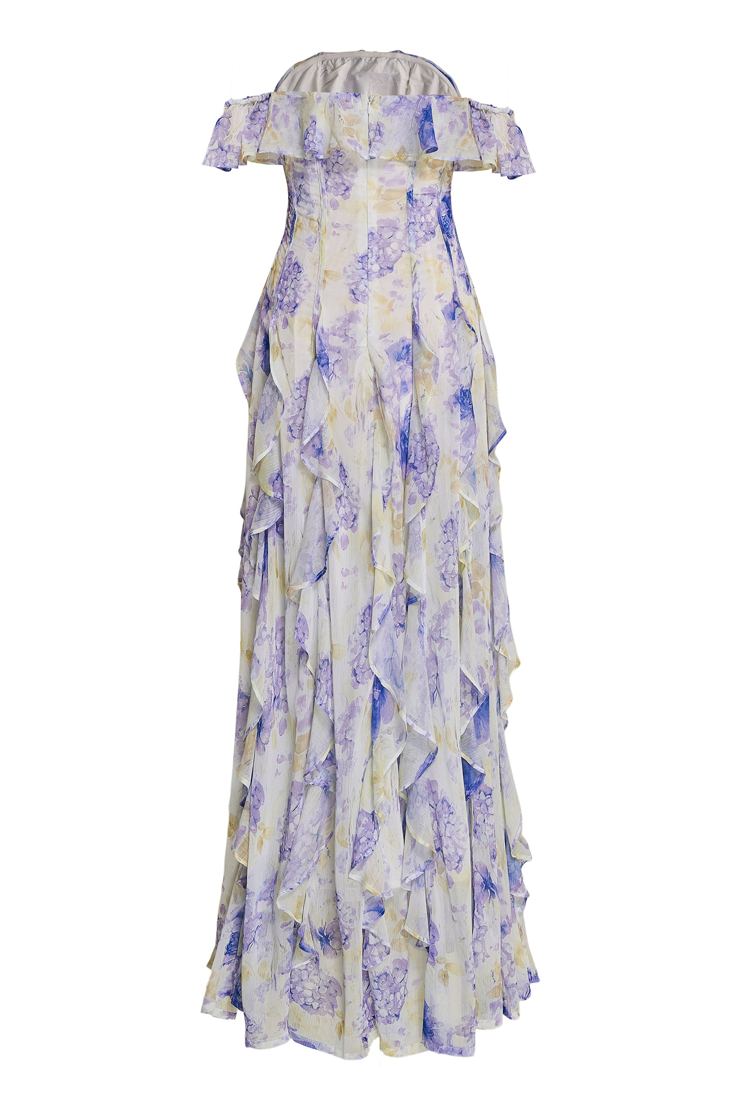 Floral Frill Off-Shoulder Maxi Dress