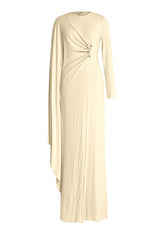 Solid Round Neck Cape Sleeve Maxi Dress
