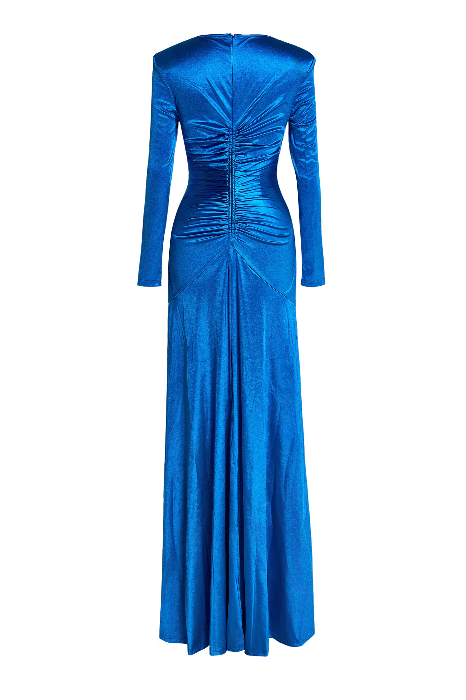 Solid Gathered Boat Neck Midi Dress