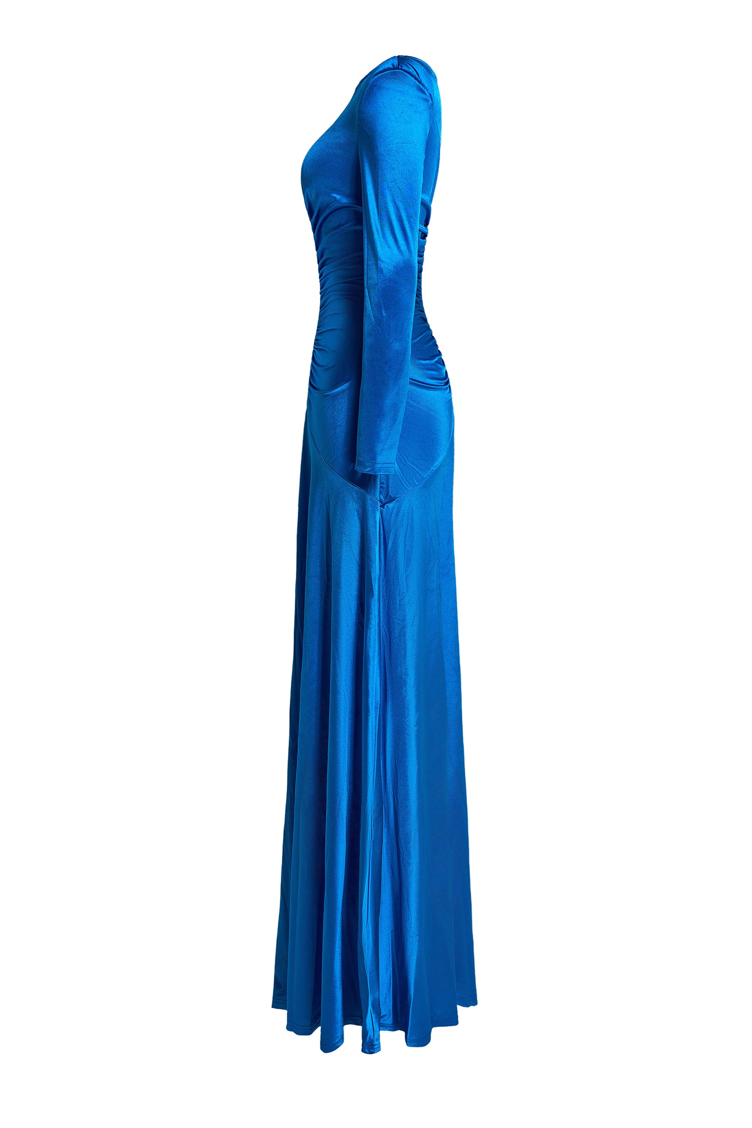 Solid Gathered Boat Neck Midi Dress