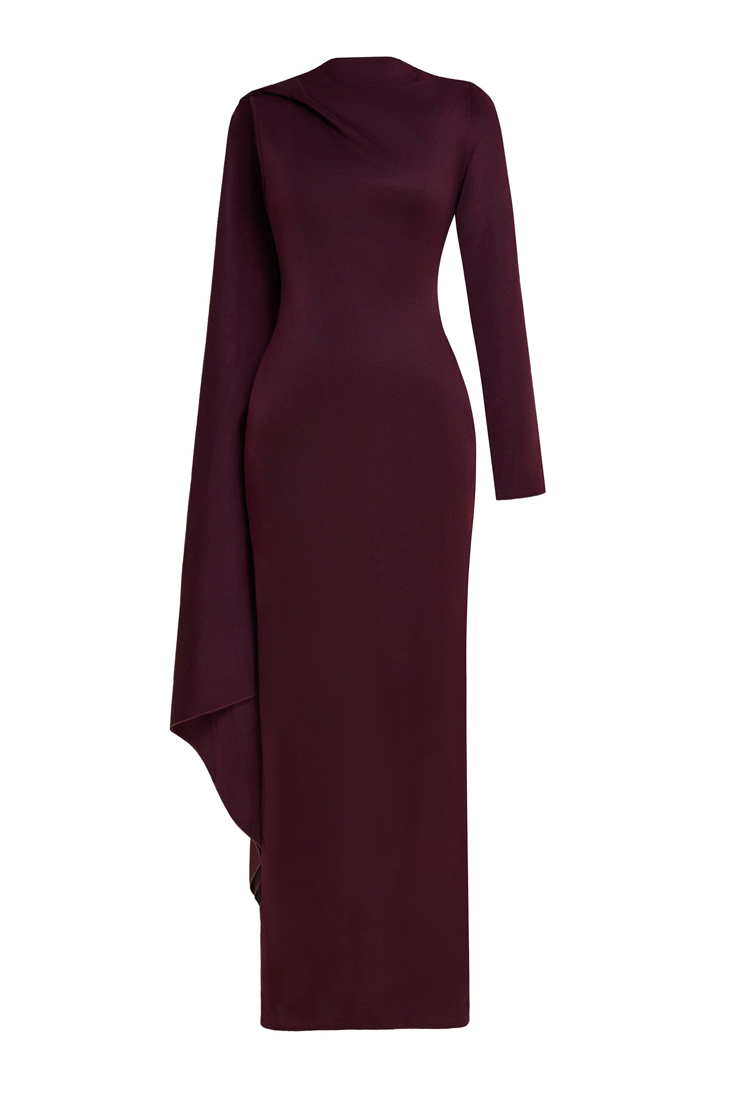 Solid One Sleeve Cape Sleeve Maxi Dress