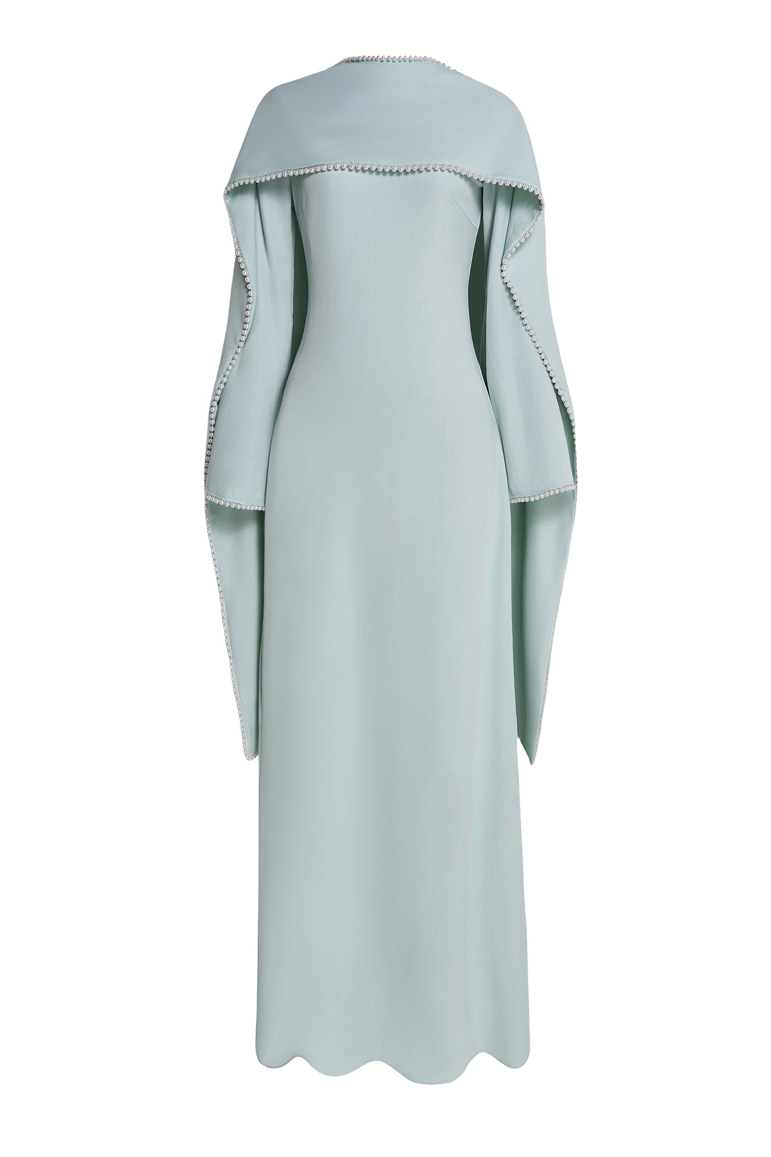 Solid Long Sleeve Faux Pearl Maxi Dress